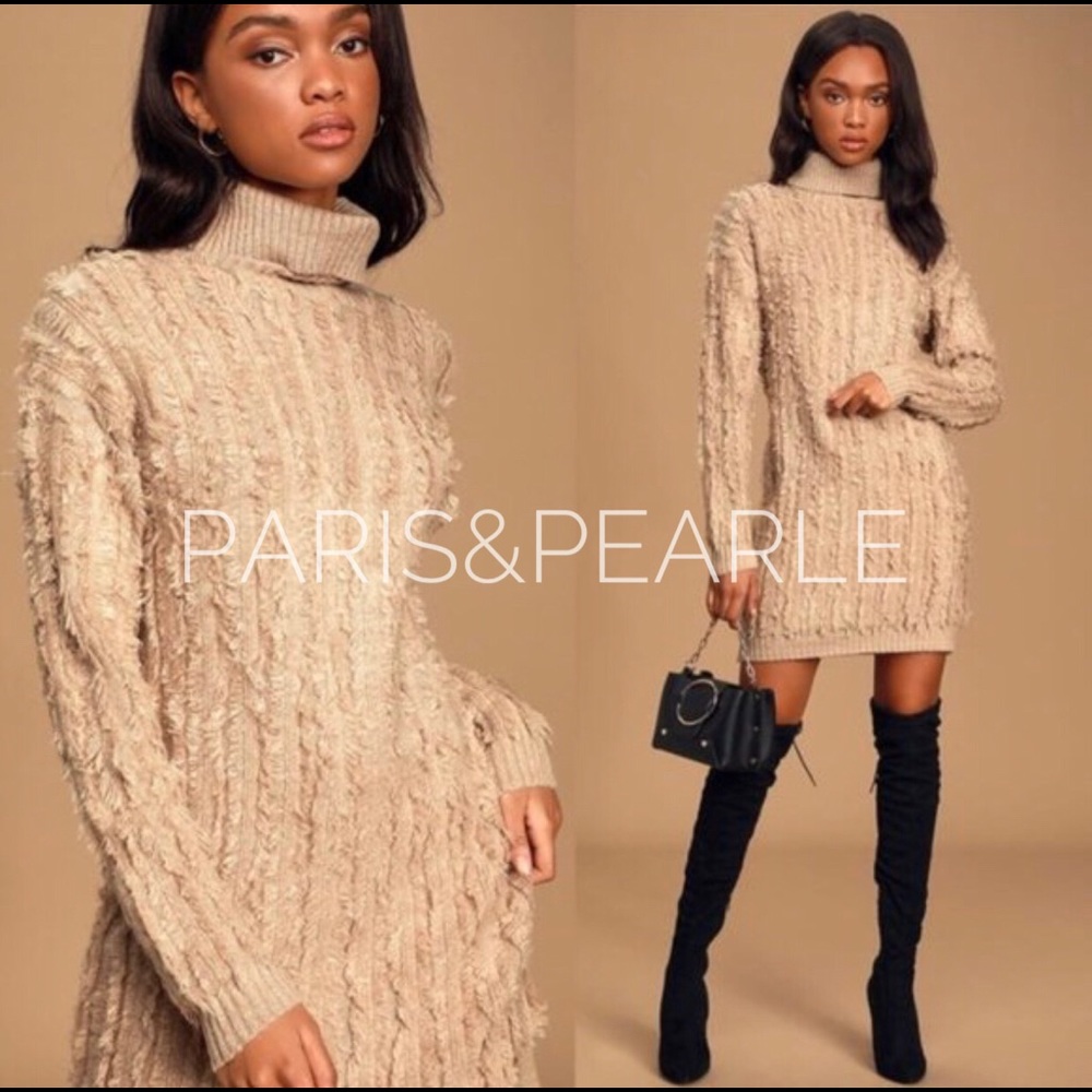 Snuggle Up To You Beige Turtleneck Sweater Dress - Picture 1 of 8